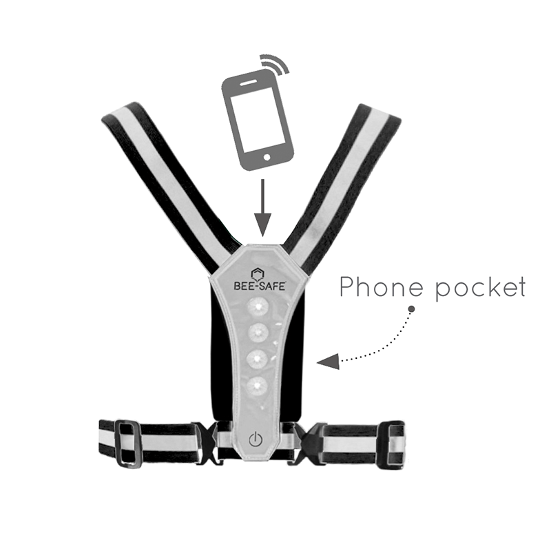Bee Safe | Led Harness USB-C met Phone-Pocket | Reflectievest | Trail.nl