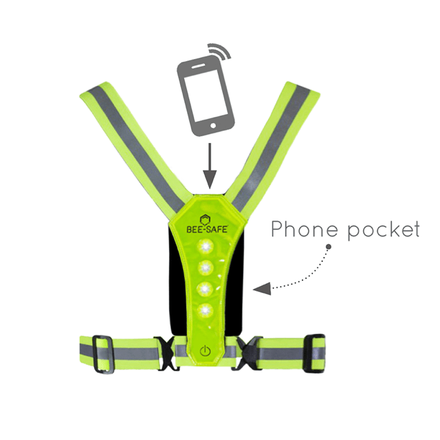 Bee Safe | Led Harness USB-C met Phone-Pocket | Reflectievest | Trail.nl