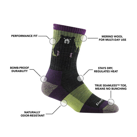 Darn Tough | 1970 Bear Town | Micro Crew | Lightweight | Cushion | Dames | Wandelsokken | Trail.nl