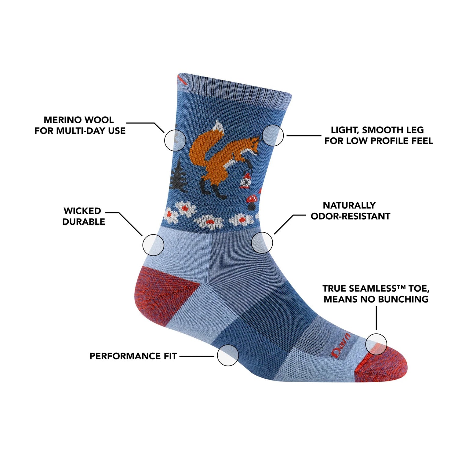 Darn Tough | 5001 Critter Club | Micro Crew | Lightweight | Cushion | Dames | Wandelsokken (SALE) | Trail.nl