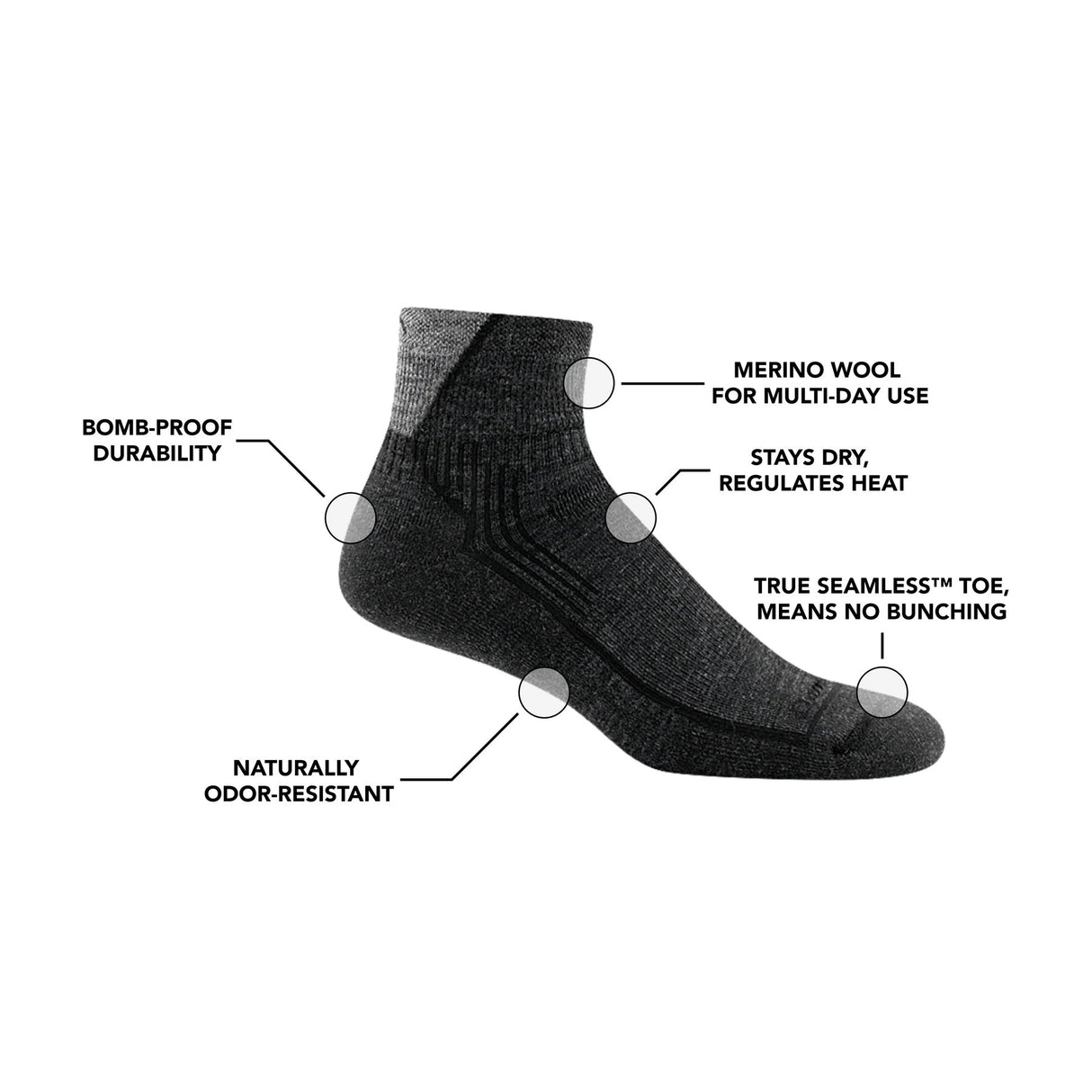 Darn Tough | 1959 Hiker | 1/4 Sock | Midweight | Cushion | Heren | Wandelsokken (SALE) | Trail.nl