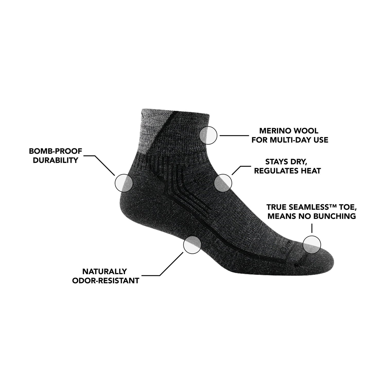 Darn Tough | 1959 Hiker | 1/4 Sock | Midweight | Cushion | Heren | Wandelsokken (SALE) | Trail.nl