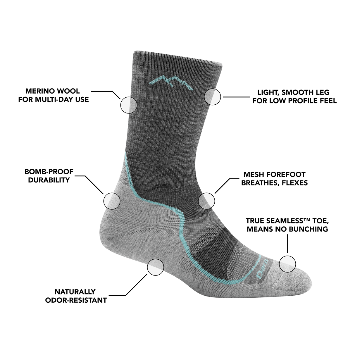 Darn Tough | 1967 Light Hiker | Micro Crew | Lightweight | Cushion | Dames | Wandelsokken (SALE) | Trail.nl