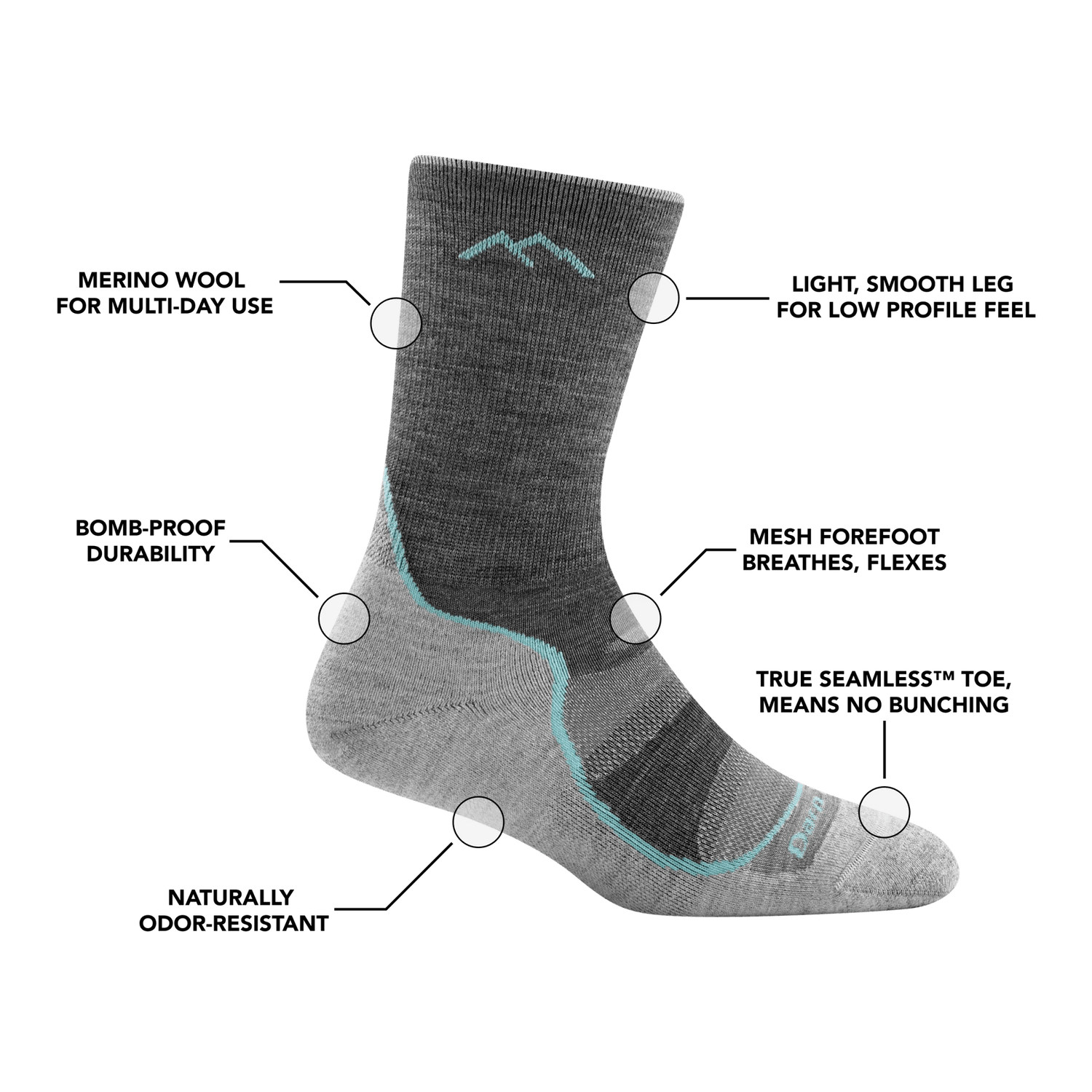 Darn Tough | 1967 Light Hiker | Micro Crew | Lightweight | Cushion | Dames | Wandelsokken (SALE) | Trail.nl
