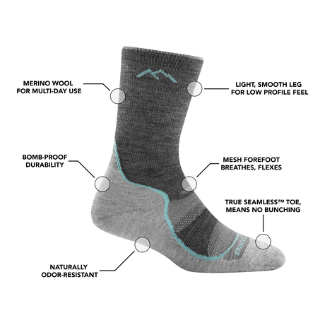 Darn Tough | 1967 Light Hiker | Micro Crew | Lightweight | Cushion | Dames | Wandelsokken (SALE) | Trail.nl