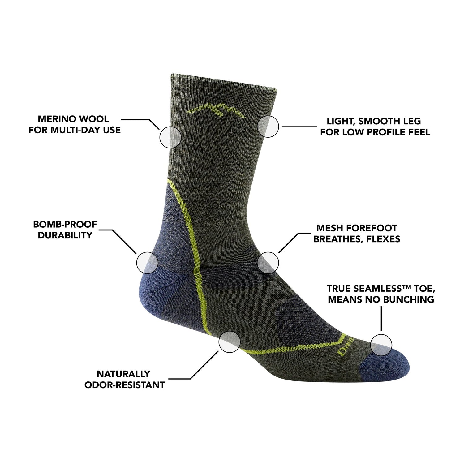 Darn Tough | 1972 Light Hiker | Micro Crew | Lightweight | Cushion | Heren | Wandelsokken (SALE) | Trail.nl