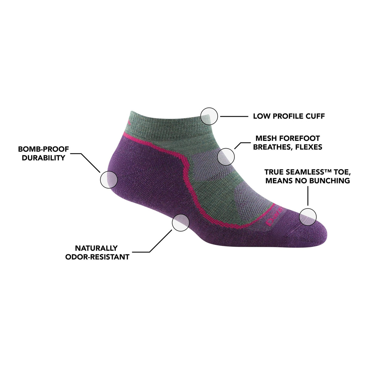 Darn Tough | 1986 Light Hiker | No Show | Lightweight | Cushion | Dames | Wandelsokken | Trail.nl