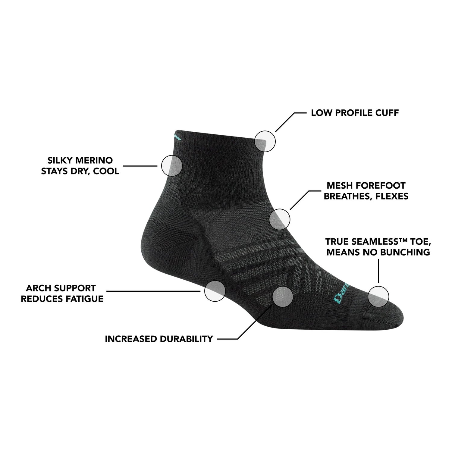 Darn Tough | 1048 Run | 1/4 Sock | Ultra-Lightweight | Cushion | Dames | Trailrunsokken (SALE) | Trail.nl