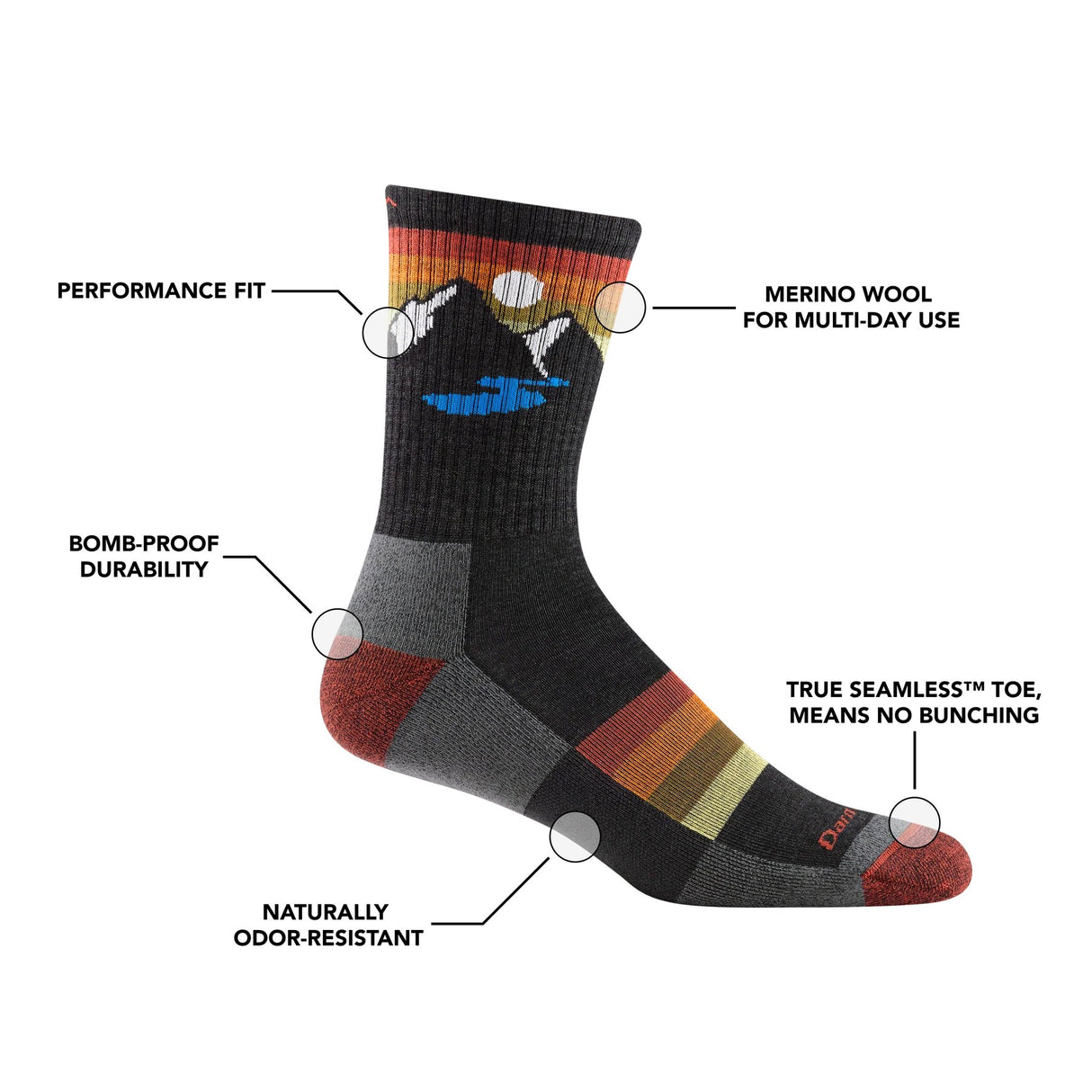 Darn Tough | 1997 Sunset Ridge | Micro Crew | Lightweight | Cushion | Heren | Wandelsokken | Trail.nl