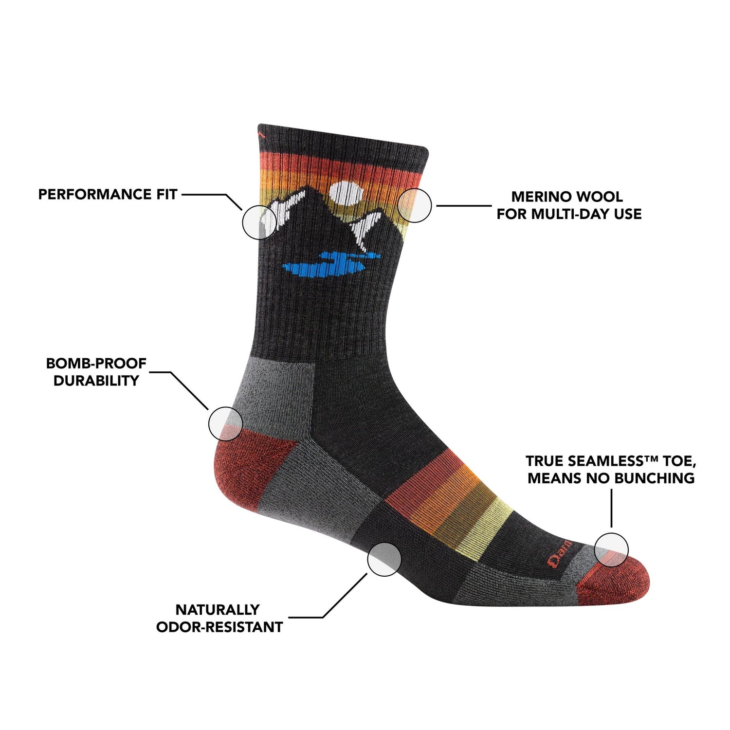 Darn Tough | 1997 Sunset Ridge | Micro Crew | Lightweight | Cushion | Heren | Wandelsokken | Trail.nl