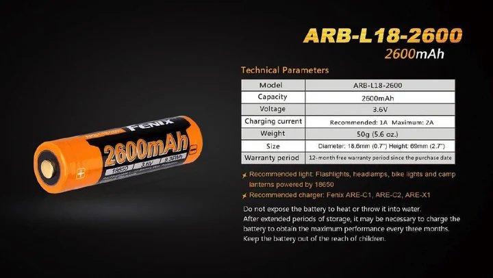 Fenix | ARB-L18-2600 | Accu 18650 | 2.6 Ah | Trail.nl