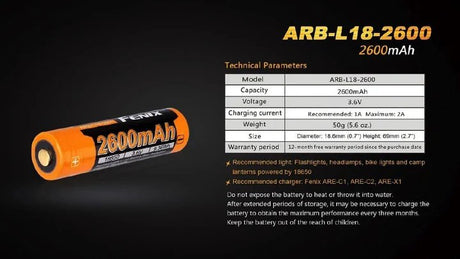 Fenix | ARB-L18-2600 | Accu 18650 | 2.6 Ah | Trail.nl