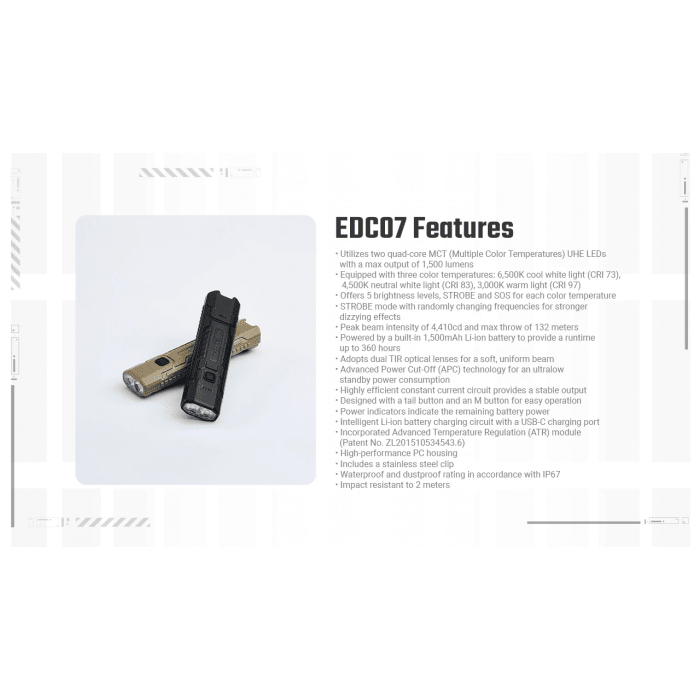 Nitecore | EDC07 | Oplaadbare Zaklamp | 1.500 Lumen | Trail.nl