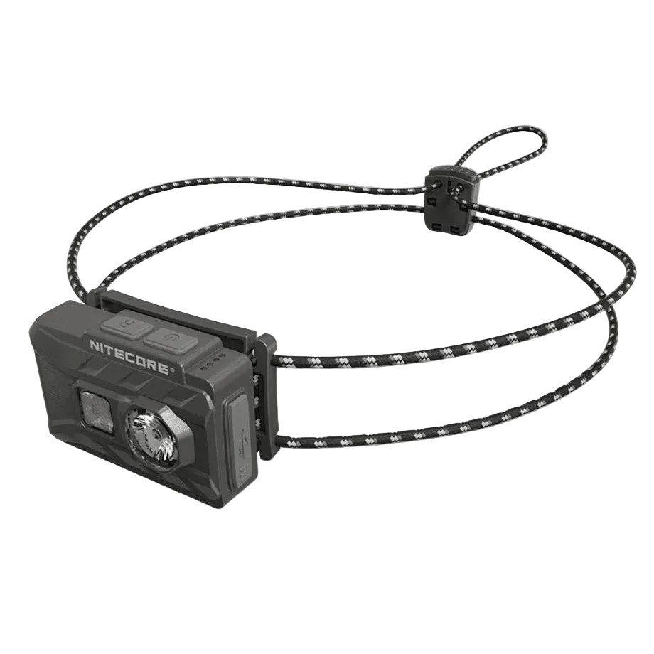 Nitecore NU20 Classic – lamp with elastic cord headband, angled front view