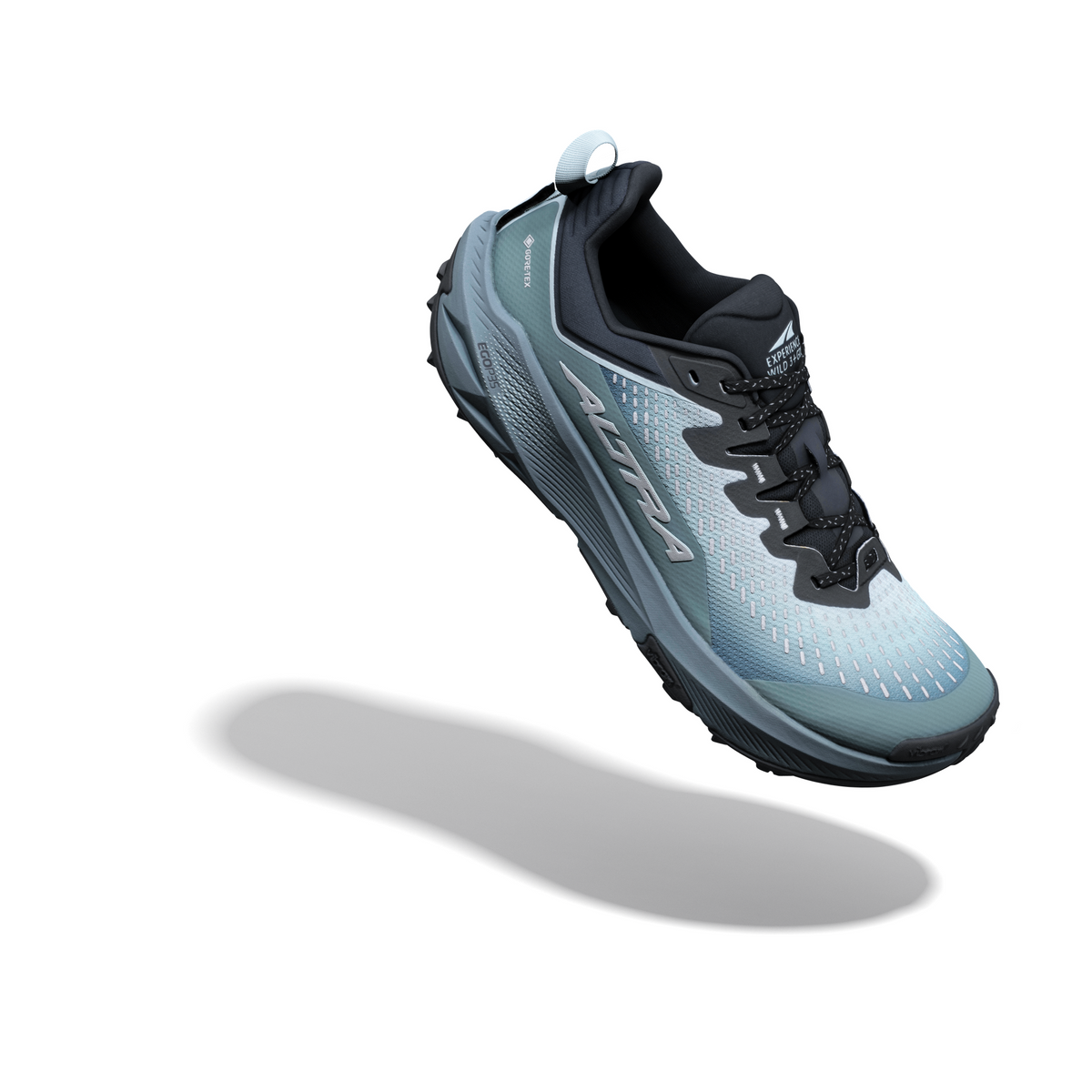Altra Experience Wild 3+ GTX Men in grey-blue – floating three-quarter view