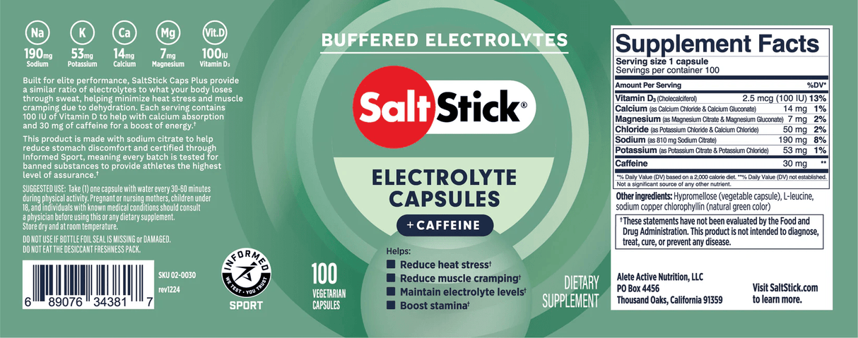 SaltStick | Elektrolyte Caps Plus | Met Caffeine | 132 mg Elektrolyten - Trail.nl