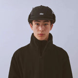 Vaga Padded Hiker Cap in black – worn, front view with ear flaps up