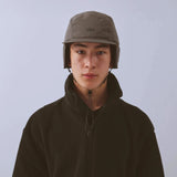 Vaga Padded Hiker Cap in grey – worn, front view with ear flaps down