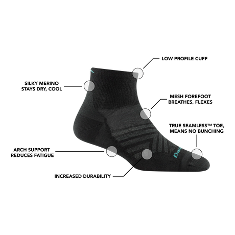 Darn Tough | Run | 1/4 Sock | Ultra-Lightweight | Cushion | Dames | Trailrunsokken | Trail.nl